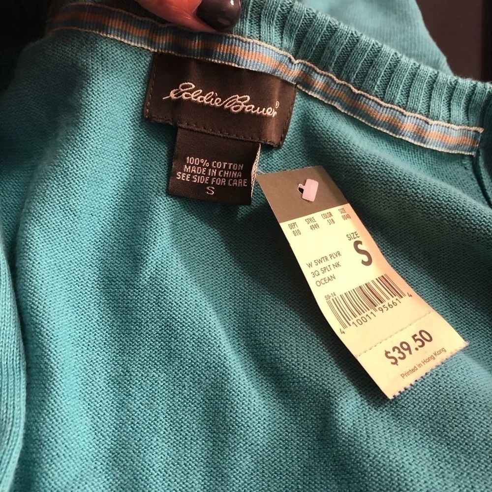 Eddie Bauer 3/4 Sleeve Split Neck Sweater NWT Sz S